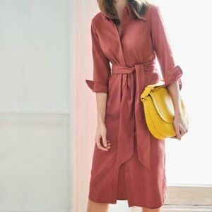 Boden Navy Linen Button Down Shirt Dress – Clay Pink - Size 8R